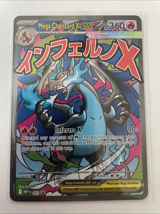 blue mega charizard pokemon card X ex | 2025 MEP EN-ME Black STAR PROMO 023 | ULTRA-PREMIUM COLLECTION 2025 POKEMON MEP EN Pokemon TCG Mega Charizard X